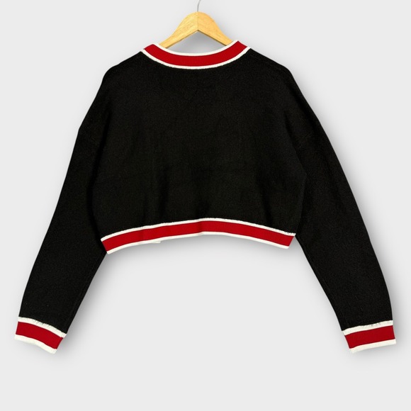 Alice + Olivia Women's Juana Tipped Stripe Crop‎ Cardigan Black/ Red Size XL NEW - Picture 10 of 14